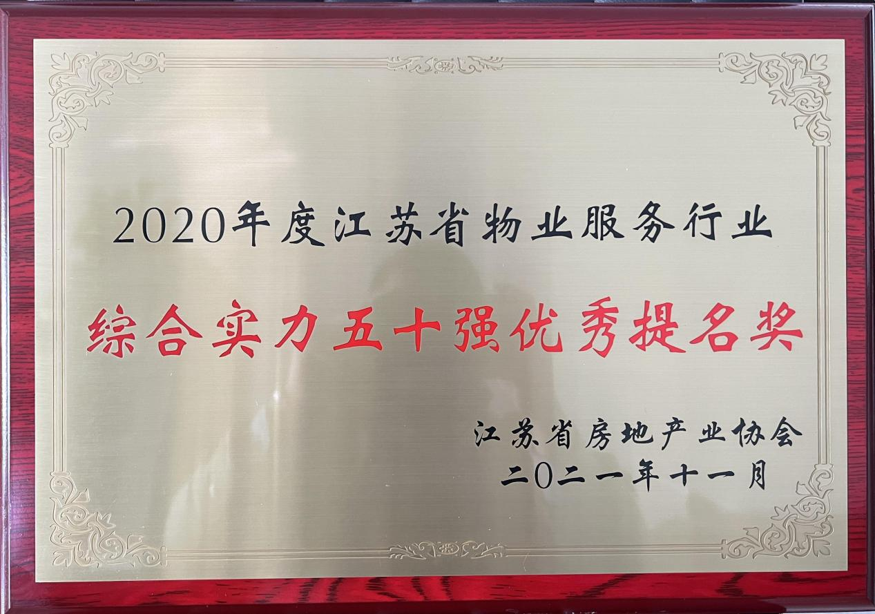 2020年度江苏省物业服务行业综合实力五十强      提名奖